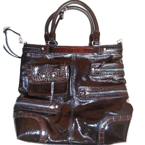Brighton Kaelan Dark Brown Patent Leather Shoulder Bag - Picture 2 of 13
